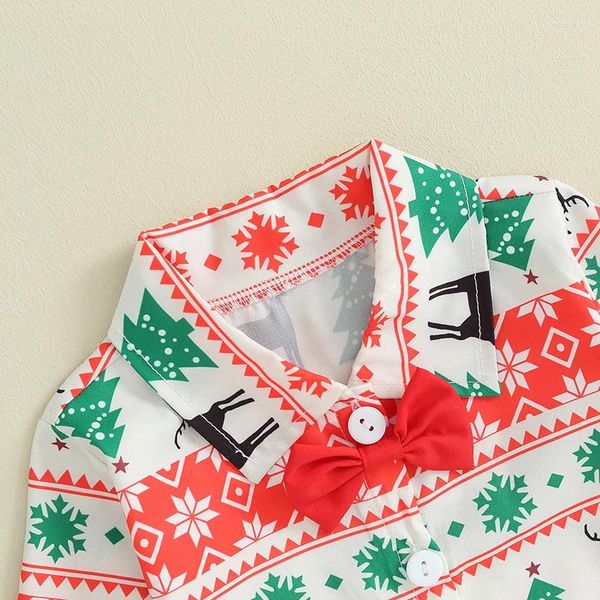 Giyim Setleri Toddler Boys Noel kıyafetleri kar tanesi geyik ağacı baskı uzun kollu bowtie gömlek ve pantolon 2 adet kıyafet seti