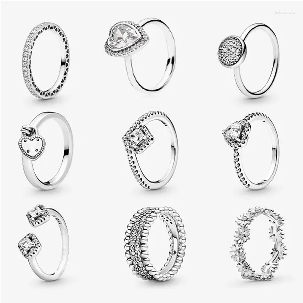 Anelli a grappolo Lock Heart Lock Daisy Pan Style 925 Sterling Silver Ring o Women Men Zirconia Wedding Regalo di San Valentino 2024 Moda coreana