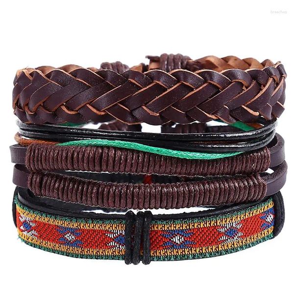 Bracelets de charme 4pcs/conjunto punk boho tecido tibeta