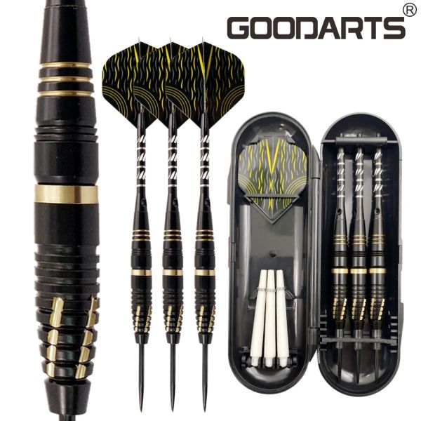 Darts Goodarts Indoor Sports Games Professional Needle Brass Barrel Point com eixos de alumínio Conjunto de vôo preto 22g Dica de aço