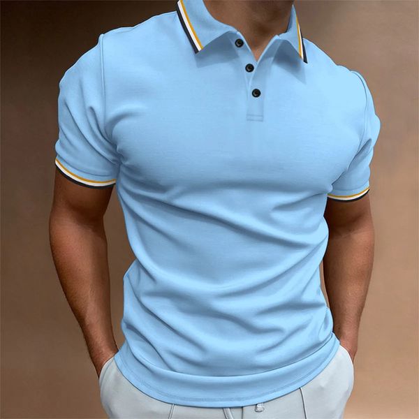 2024 New Cross Border Striped Collar Herren Casual Sports Flip Kragen Mode Kurzarm Polo T-Shirt 240426