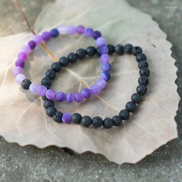 Bracelets de charme Conjunto de 2 casais Bracelet Gift para HE e Lava Rock Black Purple Bads Badyed