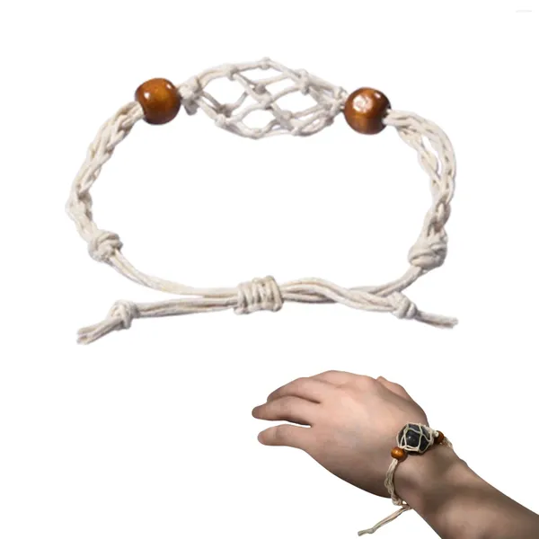 Figurine decorative borse netto cordone bracciale regolabile vuoto senza supporto per cristalli di pietra corde gabbia per cristalli macrame