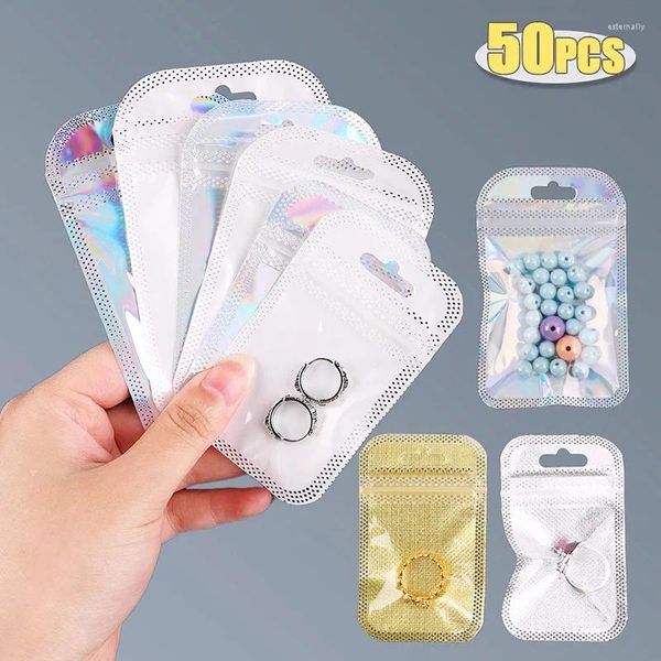 Bolsas de armazenamento 50pcs bolsa de PVC transparente pentelescente engrossar selo de plástico jóias DIY Exibir artesanato de artesanato zíper da embalagem de unhas