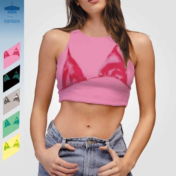 Tank da donna sexy giubbotto da ragazza senza maniche rotonde estate y2k bikini 3d canotte da stampa 3d crate femminile spalla nuda da donna abbigliamento