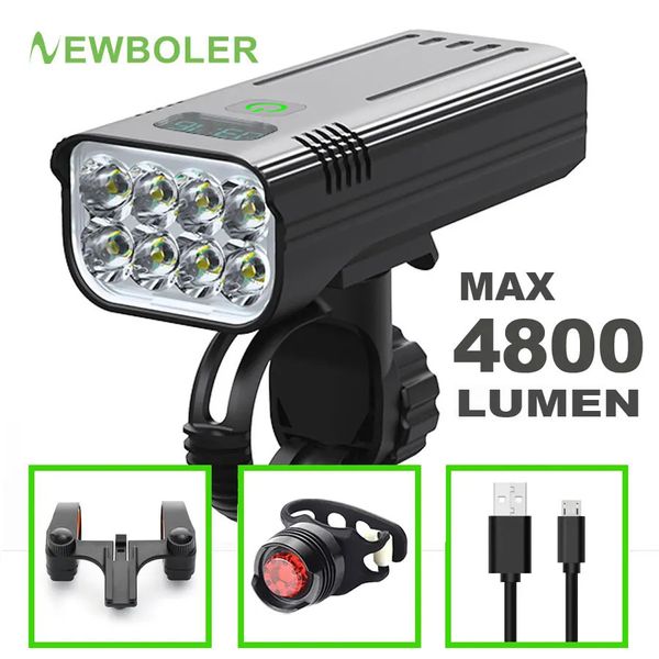 Boler Bicycle Light 4800 lúmen USB Bike Mtb Bike Chargeable Mtb com 2 acessórios de lanterna 10000mAh 240422