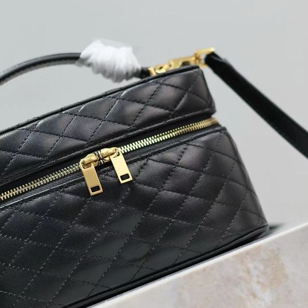 10A Spiegelqualität Designer gesteppte Kosmetikbeutel Mini 18 cm Damen echte Lederbeutel Luxus Lambskin Handtasche Clutch Crossbody Black Schultergurtbox Tasche