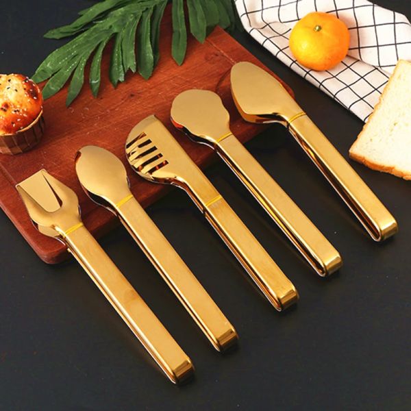 Utensílios de aço inoxidável dourado churrasco tênis de cozinha bife pinça de bolo 7style clipe de grelhar de carne que serve utensílios domésticos de cozinha