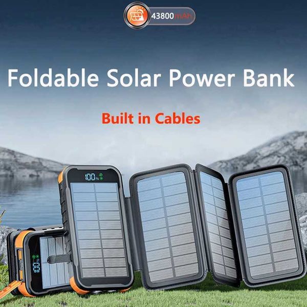 Handy -Strombanken Klappern Solar Panel 43800mah mit 4 Kabeln PD 20W Schnelles Ladegerät für iPhone 14 Samsung Huawei Xiaomi Powerbank J240428