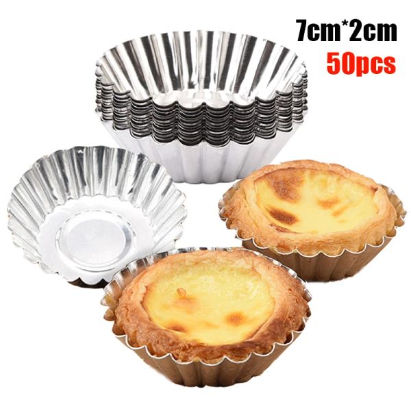 Stampi da 50 pezzi di asciugatura uovo stampi in alluminio cupcake cookie foderato stampo stampo tazze da forno cucine cucine utensile riutilizzabili barcate antiaderente calda calda