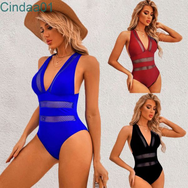 2024 ärmevellose Overalls Damen Damen Spleißen Bikini Slim Seaside Konservative einteilige Badeanzug Solid Color Badebode