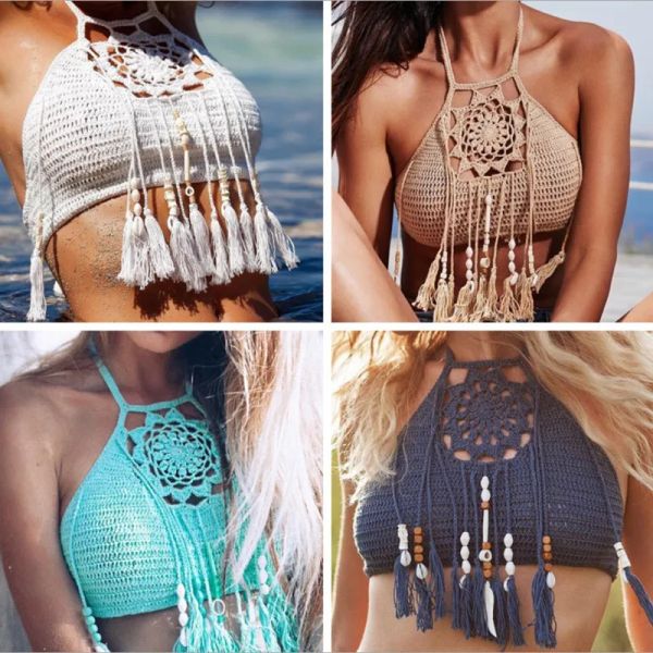 Set Hand gemacht sexy Tassel Bikini Tops Boho Beach Bikini Bras Halfter Sport Yoga Camisole Tanks Bikini Bikini