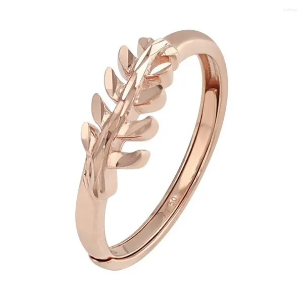 Cluster Ringe Real Pure Pure 18K Roségold Band Frauen Geschenk Lucky Tree Blattring 2.41g