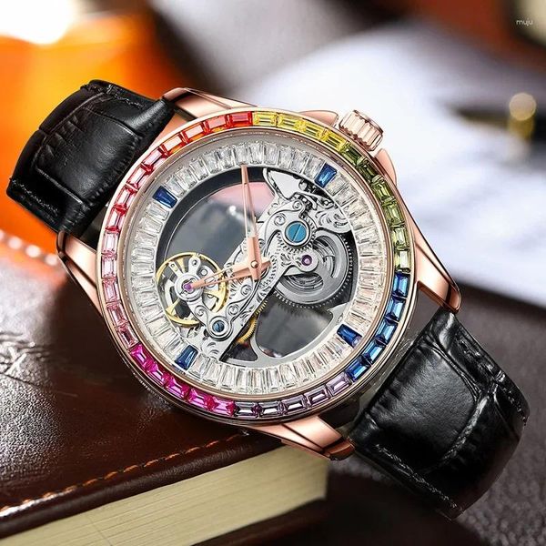 Orologi da polso 2024 uomini guardano la parte superiore per orologi meccanici automatici avvolti Color Diamond Fashion Man Reloj Hombre