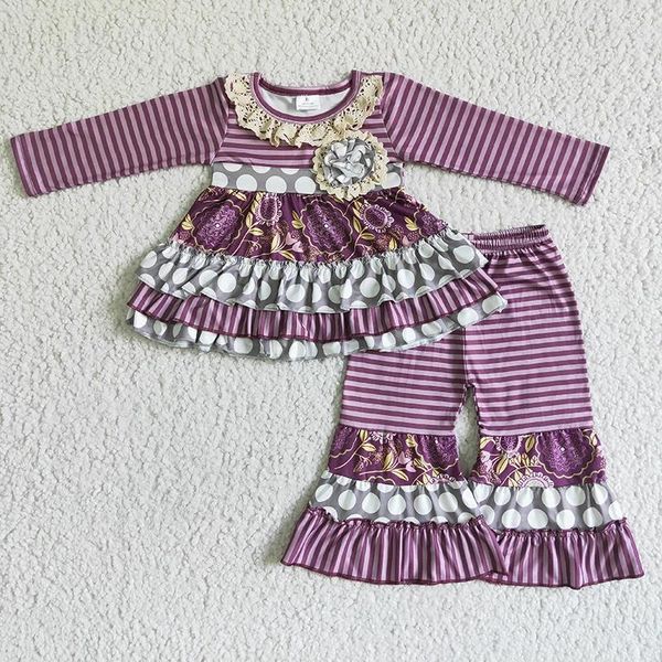 Roupas conjuntos de roupas por atacado bebê púrpura criança floral