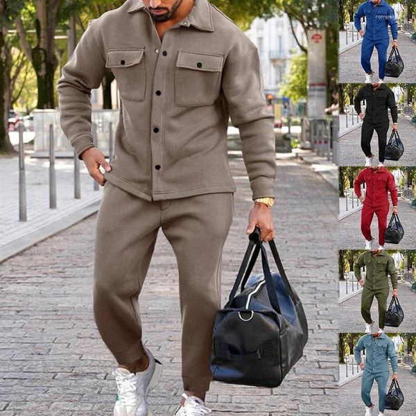 Roupas masculinas Roupas de moda Spring Autumn Autumn Vintage Multi-bol bolsa de jaqueta pesada calça de duas peças