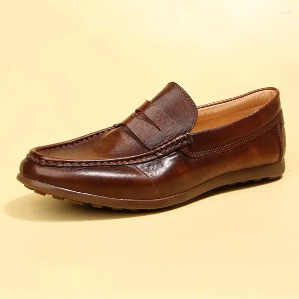 Sıradan Ayakkabı Erkekler Yumuşak Deri Gerçek Cilt Slip-On Loafers İşadamı Yüksek Son Vintage Sürüş Araba Düzleri