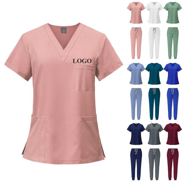 Mode weiße Krankenhausuniformen Krankenschwester Beauty Dental Salon Arbeit Kleidung Custom Uniform Peelings Jogger Unisex Sets 240410