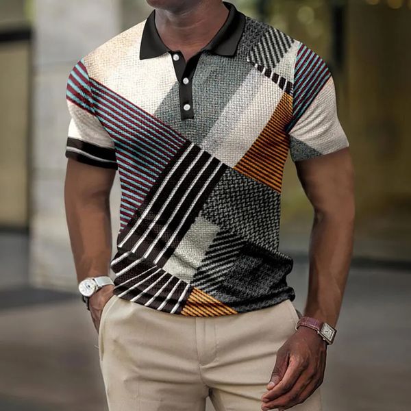 Men Fashion Casual Stripe 3D Print Polo Shirt Übergröße Sport kurzärmelige Revers -Tops S5XL 240419