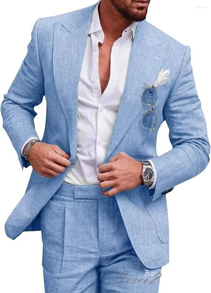 Ternos masculinos Tesco Linen Suit para a festa do baile Slim Fit 2 peças homens elegantes noivos Tuxedo Casual ROPA HOMBRE