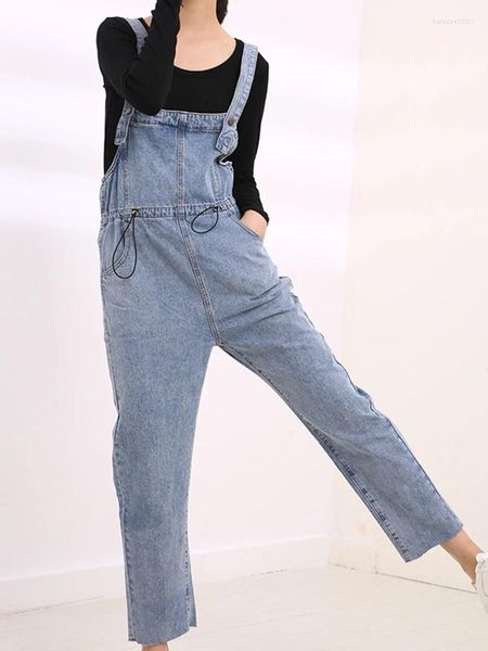 Jeans femminile elastico in vita harlan marca di bretelle casual in denim più dimensioni donne lunghe sciolte