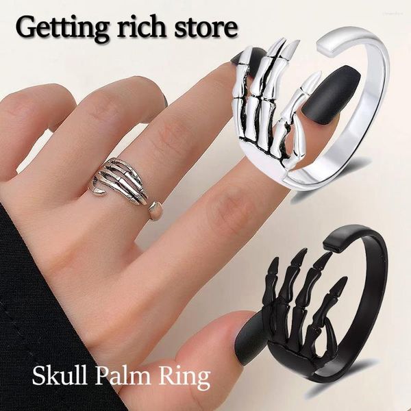 Ringos de cluster retro crânio anel de palmeira estilo punk de abertura ajustável geométrico de cinco dedo para homens para homens homens de halloween jóias presentes
