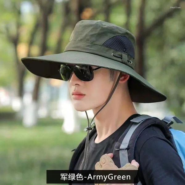 Berets Sun Hat Men Summer Outdoor Sunscreen Mask Mask Fishing Big Eaves дышащие соломенные прохладные рыбаки шляпы