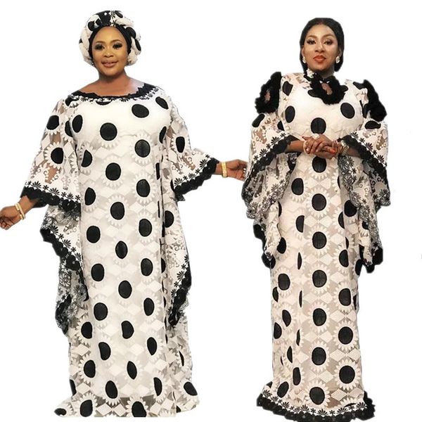 Vestido muçulmano abaya de moda houseofsd de tamanho grátis estilo boubou vestido de renda africana para mulheres com lenço interno e lenço 240415