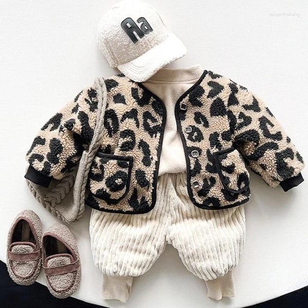 Coperoncino da 6m-6y Baby Autunno inverno Corea Calsa Calda bambini Leopard Pelugale File Spesse Girl Outwear Abiti a maniche lunghe
