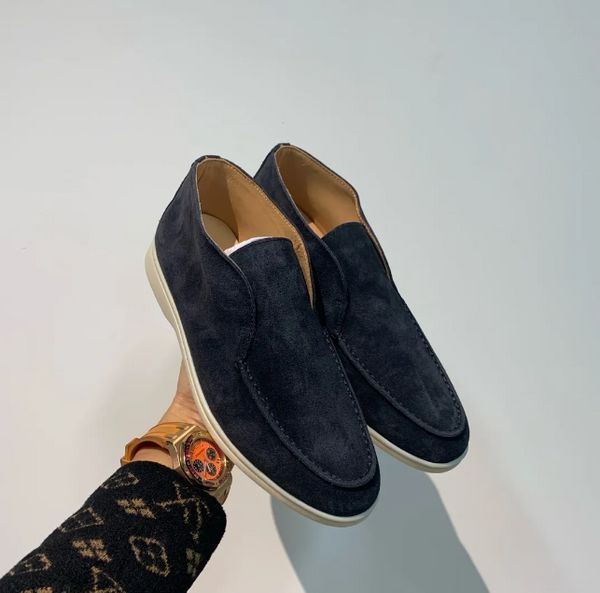 flach niedrige lässige Schuhe der höchsten Qualität Designerin Schwarzer Wildleder Kuh Leder Oxfords Moccasins Gummi -Sohle -Freizeitschuhe