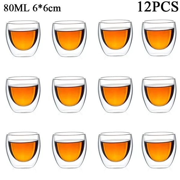 80ml150 ml 218pcs doppia parete in vetro kung fut tazza di tè trasparente tazza d'acqua per latte ad alta set di bevande borosilicato 240418