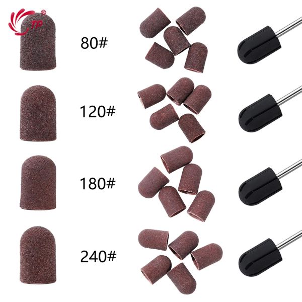 Bit 5/10pcs 80#120#180#240#perforazione unghie Bit a 5 dimensioni Cande di levigatura Capiterie in gomma Mandrel Grip Machine per utensile per la pedicure nail art