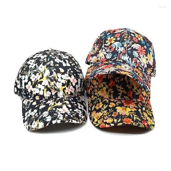 Caps de bola Four Seasons Polyester Flower Print Casquette Baseball Cap em chapéus de snapback ao ar livre para mulheres 24