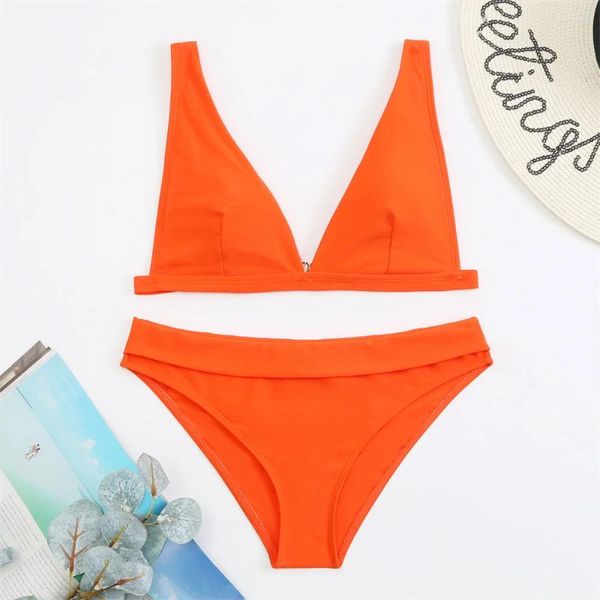 Kadın Mayo Seksi V yaka Bikini Üçgen Mayo Teşhal Kancası Geri Geri Y2K Traend Tatil Swimwears İki Parçalı Kadın Plaj M)