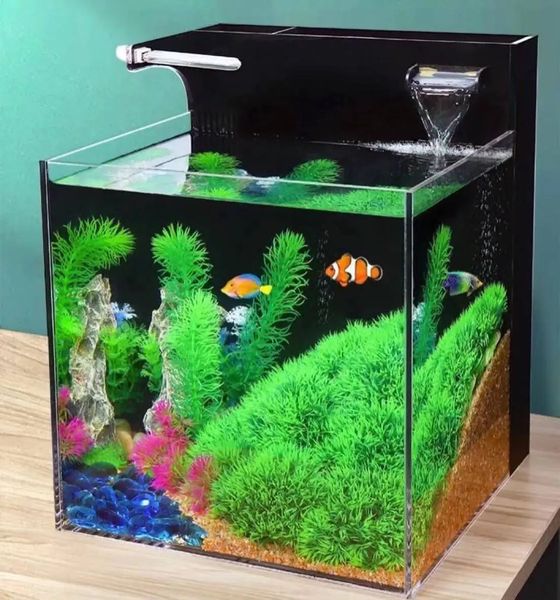 Aquário criativo Pequeno Tanque de peixes Desktop Ecological Goldfish Iluminação de tanques Filtro de oxigênio Aquecimento integrado Acesso aquário 240424