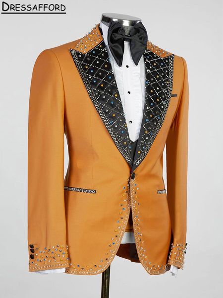 Orangefarbene Kristall Perlenabendparty Männer sind drei Stücke Blazer Bräutigam (Jacke+Weste+Hosen).