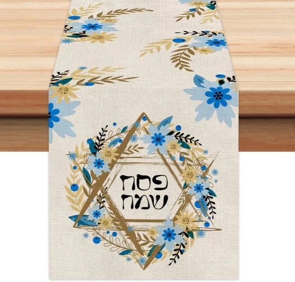 Masa Bezi Fısıh Altı Sinkeli Yıldız Mavi Çiçek Koşucuları Yahudi Tatil Dekoru Yeniden Kullanılabilir Mutfak Yemek Dresser