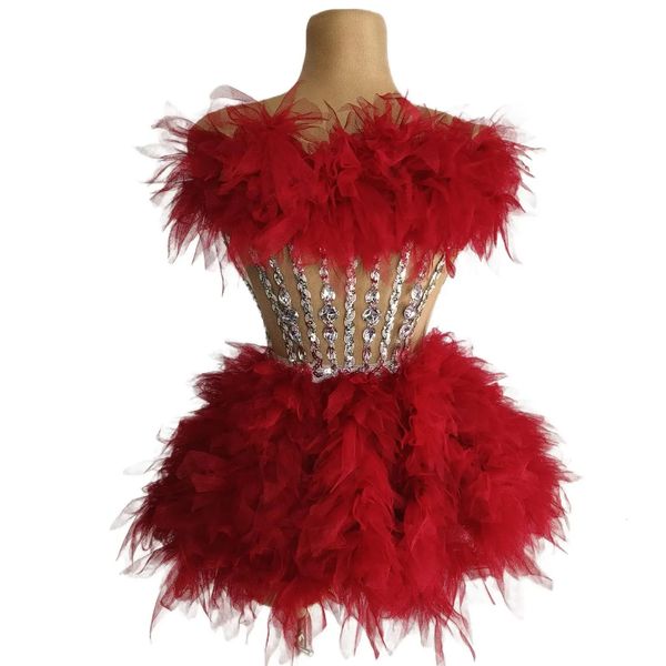 Sparkly Afinestones Seeders Sheress Short Dress Women Red Tube Top Top Prom Party празднует платье Homecoming Show Show Stage Wear Bazha 240415