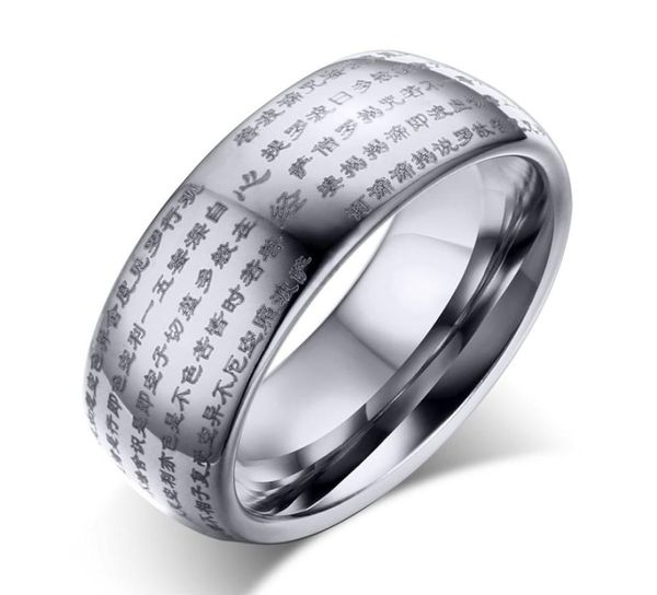 Anel de casamento gravado Caráter budista chinês Tungstênio anel de carboneto para homens e mulheres religiões Lucky3088299