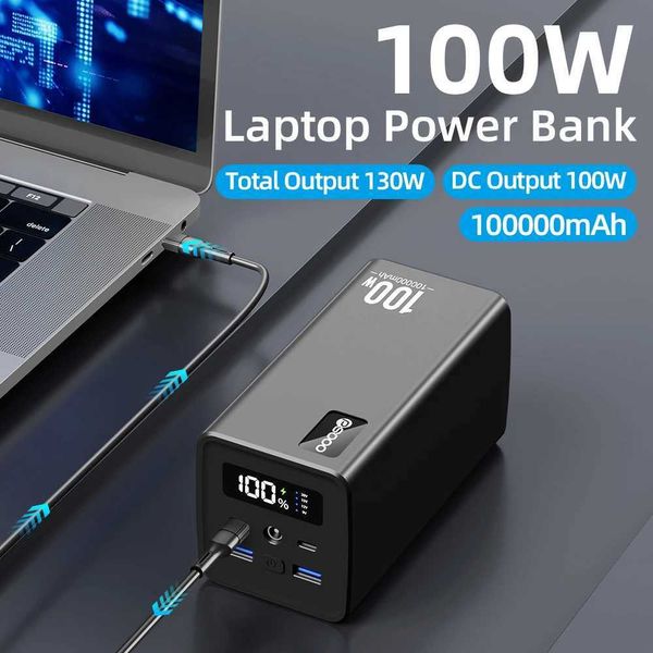 Banche di alimentazione del telefono cellulare PSOOO 100W PACCHETTA ALIMENTAZIONE 100000MAH 5 PORTE USTENZA TENSIONE REGOLABILE CHARGER PORTATABILE BATTERE PORTATALI J240428