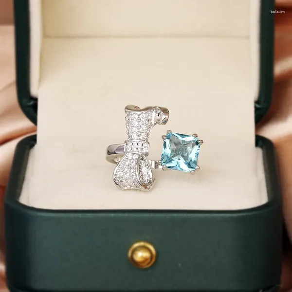 Cluster Ringe plattiert 18 Karat Gold verpackt Diamond Schmetterlingsring für Paare Mode Sweet Square Eröffnung Party Geburtstagsgeschenk