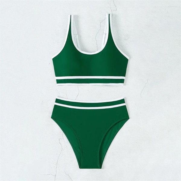 Kadın Mayo Retro Patchwork Bikinis Yüksek Bel Tankini Sınırlı Bölünmüş Mayo Y2K THURG UP Kadın Brezilya Plaj Maması Takım