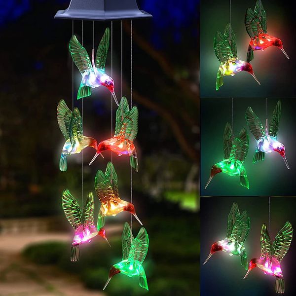 Solar Fairy Light Outdoor Powered LED Wind Chime IP65 wasserdichte Schmetterlingsbutter -Hummingbird Rasenlampen für Garten Yard Dekoration 240419