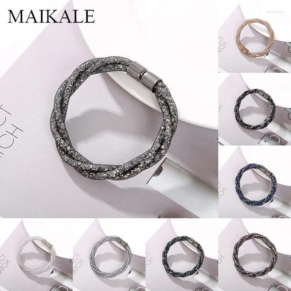 Charm Bilezikler Maikale Güzel Avusturyalı Kristal Örgü Tüp Kuff Bangles Kadınlar için Çok Molor Manyetik Toka Kız Hediyeleri