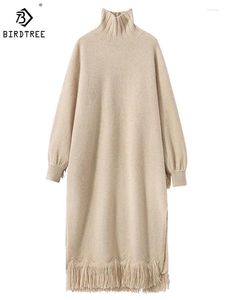 Abiti casual Birdtree 70%lana 30%Cashmere abito elegante maniche a palloncini ad alto collo alenta a sfiorli invernali a maglia invernali d3n359qd