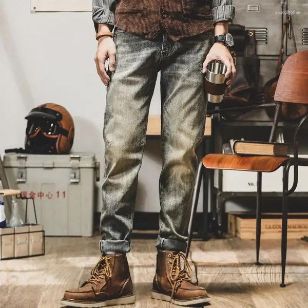 Herren Jeans Männliche Cowboyhosen gerade für Männer Hosen geschnittenes Motorrad 2024 Trend hochwertiger Baggy Grunge Y2K XS