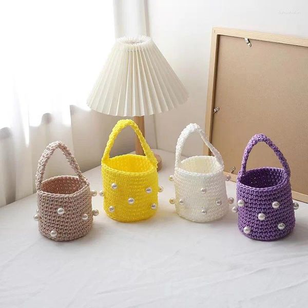 Bolsas de compras coreanas Ins moda de cor sólida Diy Cute Kid Knit