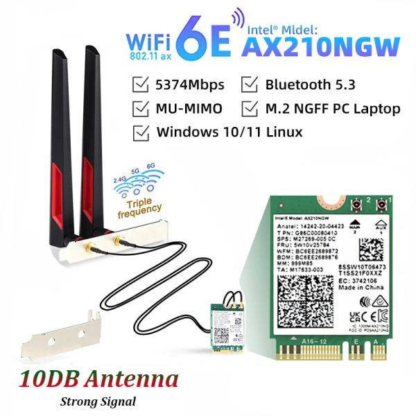 Управление 10DBI Антенна M.2 Набор рабочего стола для Intel Wi -Fi 6e AX210 Wi -Fi 6 AX200 7265NGW Беспроводная карта Bluetooth 2 в 1 сетевом адаптере для ПК