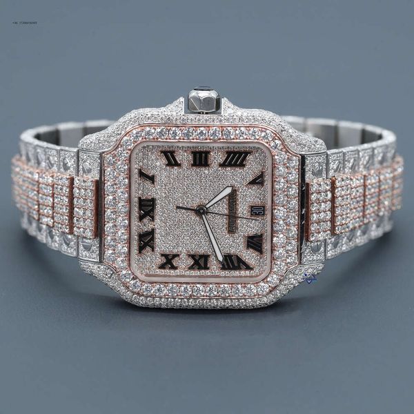 MENS Originale Nuovo ghiaccio di alta qualità in acciaio inossidabile quadrante quadrato personalizzato Hip Hop Lab Grown Diamond Orologio