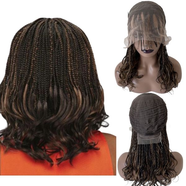 18 Zoll Indian Jungfrau Human Hair Ombre Klavierfarbe T1B/27 P #1B 180% Dichte Box Braids Spitze Frontalperücke für schwarze Frau.